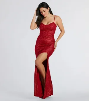 Ashelyn Cowl Neck Glitter Mermaid Formal Dress