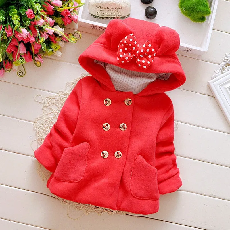 Autumn Winter Baby Girls Infant Kids Double Breasted Hooded Princess Jacket Coats Outwears Christmas Gifts