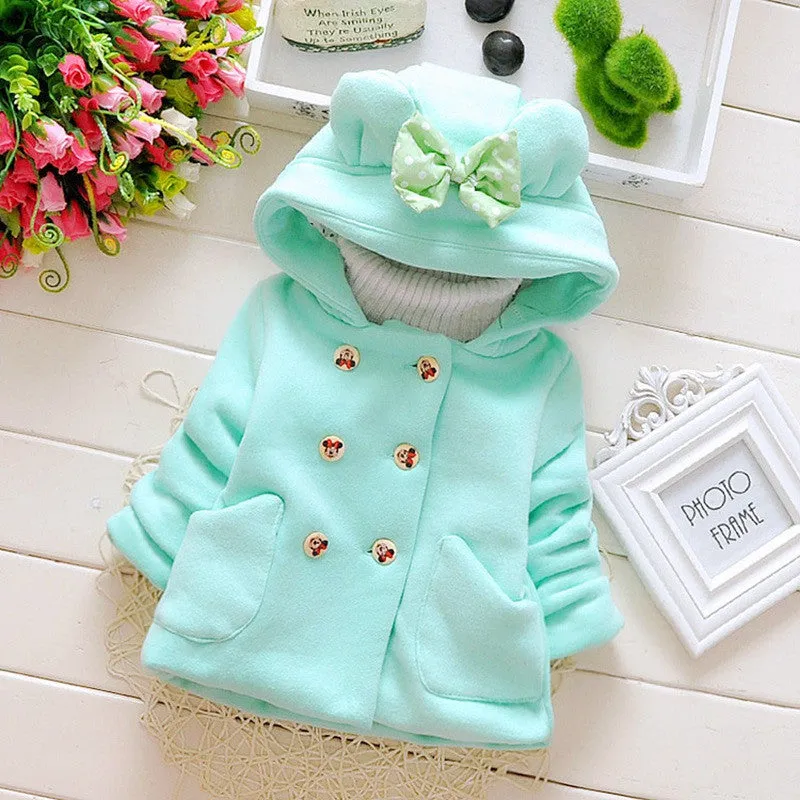 Autumn Winter Baby Girls Infant Kids Double Breasted Hooded Princess Jacket Coats Outwears Christmas Gifts