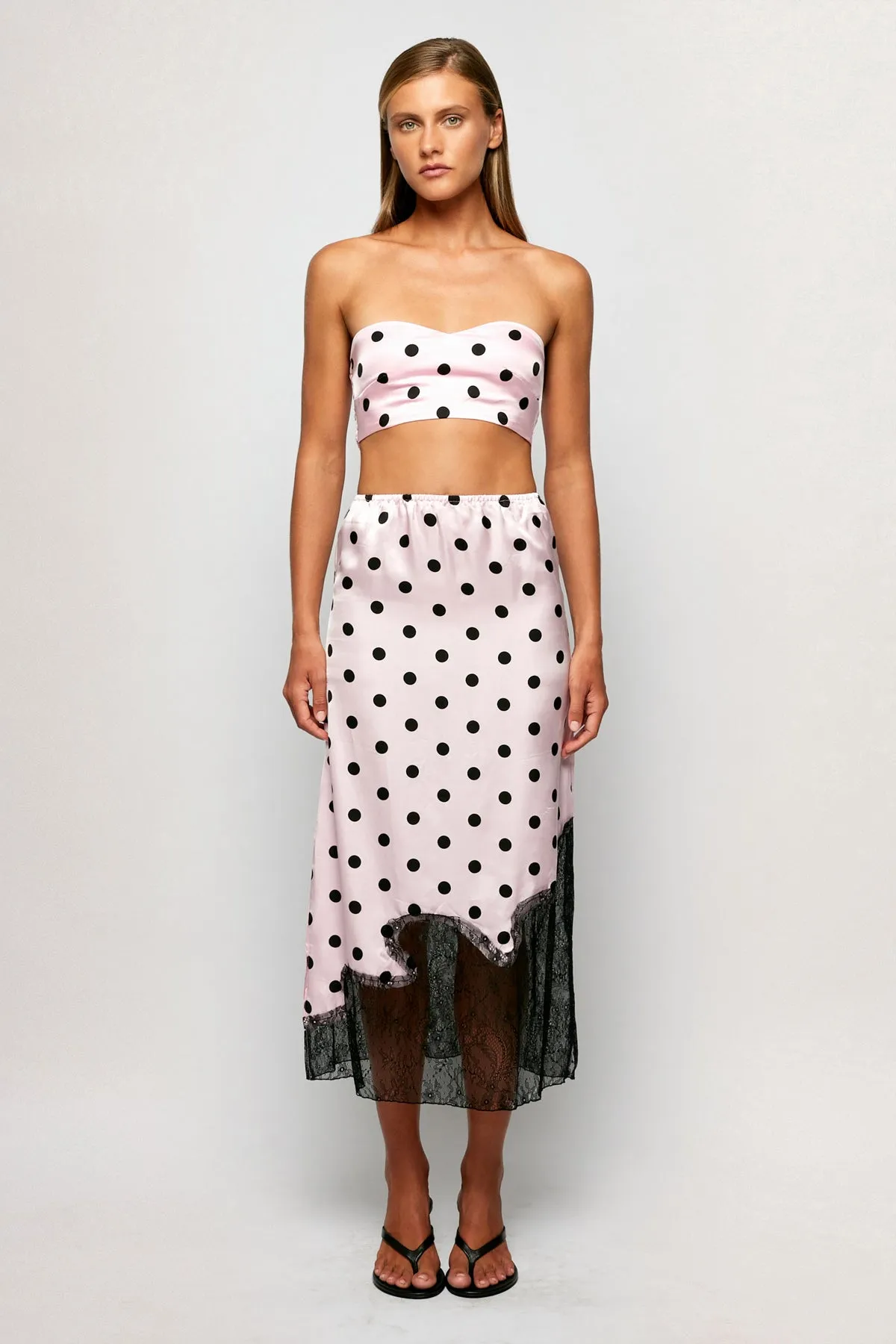 Bandeau Crop | Lace Trim Satin Midi