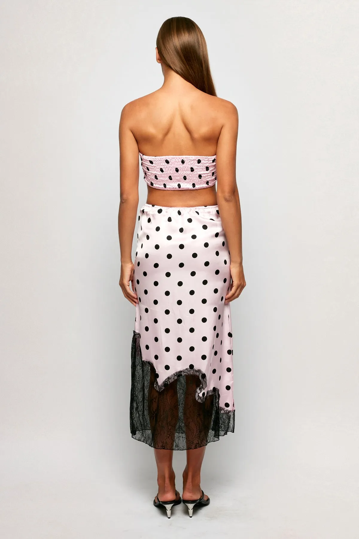 Bandeau Crop | Lace Trim Satin Midi