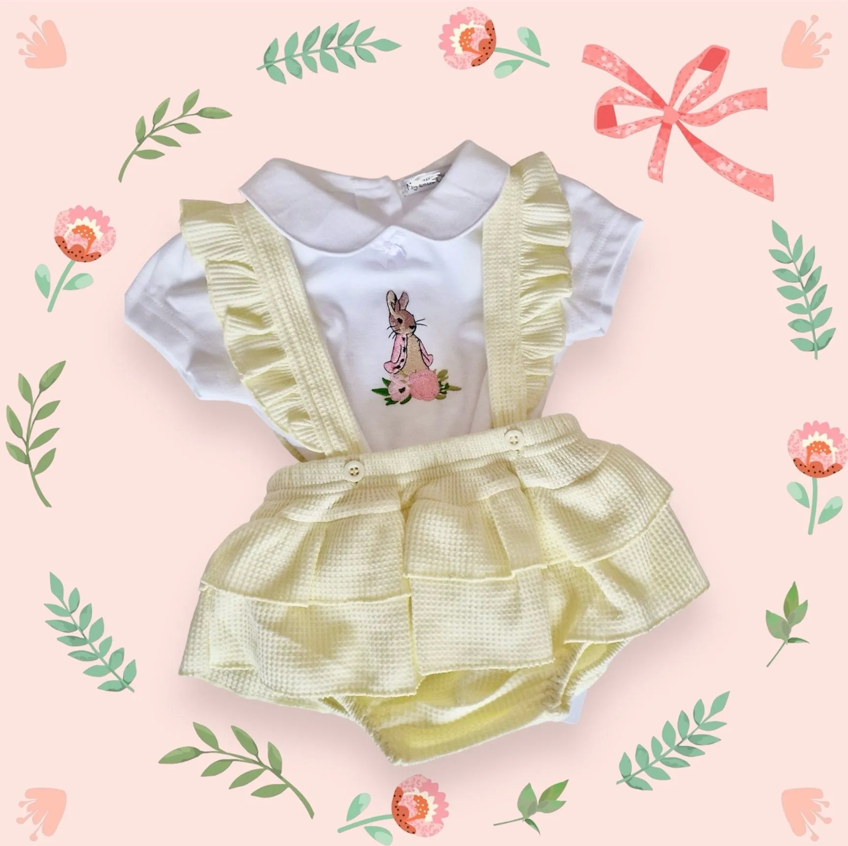 Beatrix potter  Flopsy Bunny Two Piece Spanish Dungarees Romper & Top Set