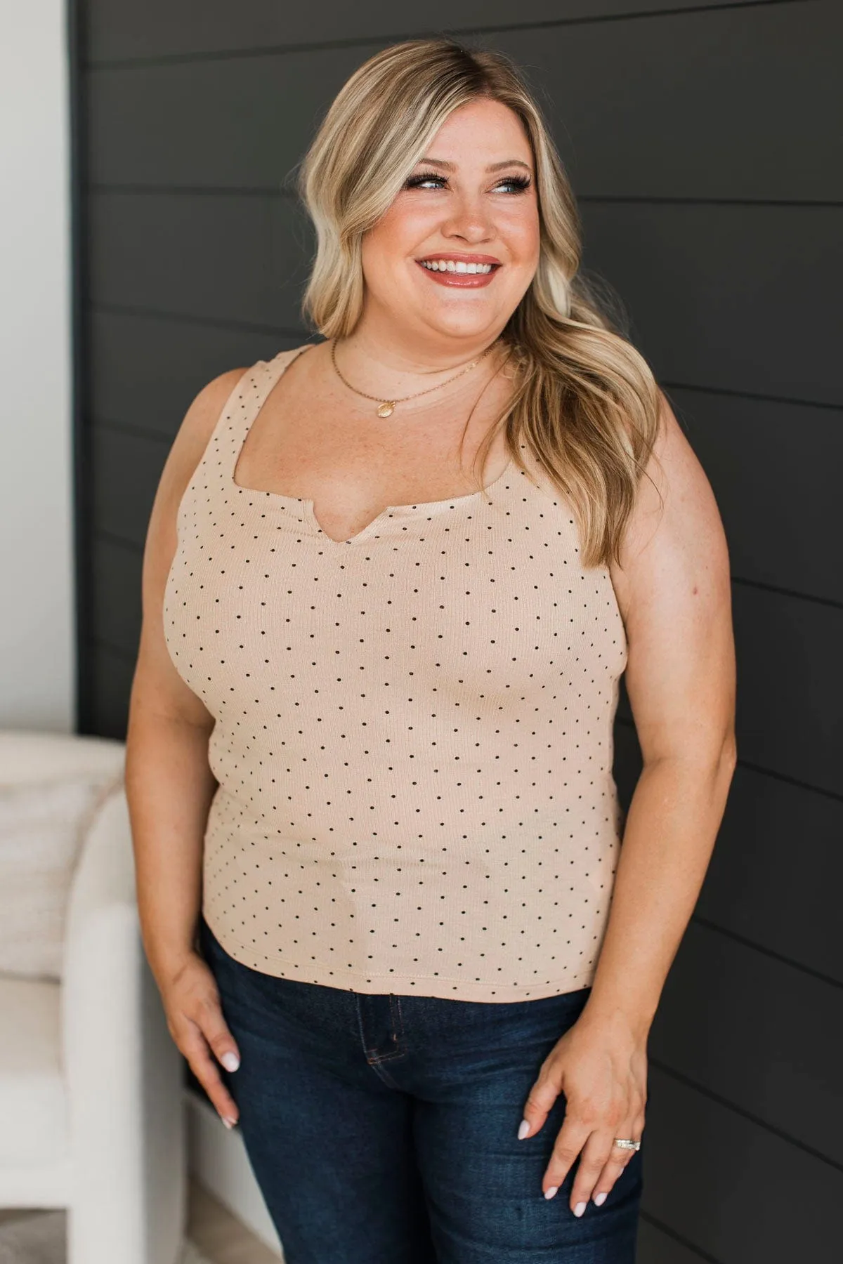 Been Here Before Polka Dot Tank Top- Taupe