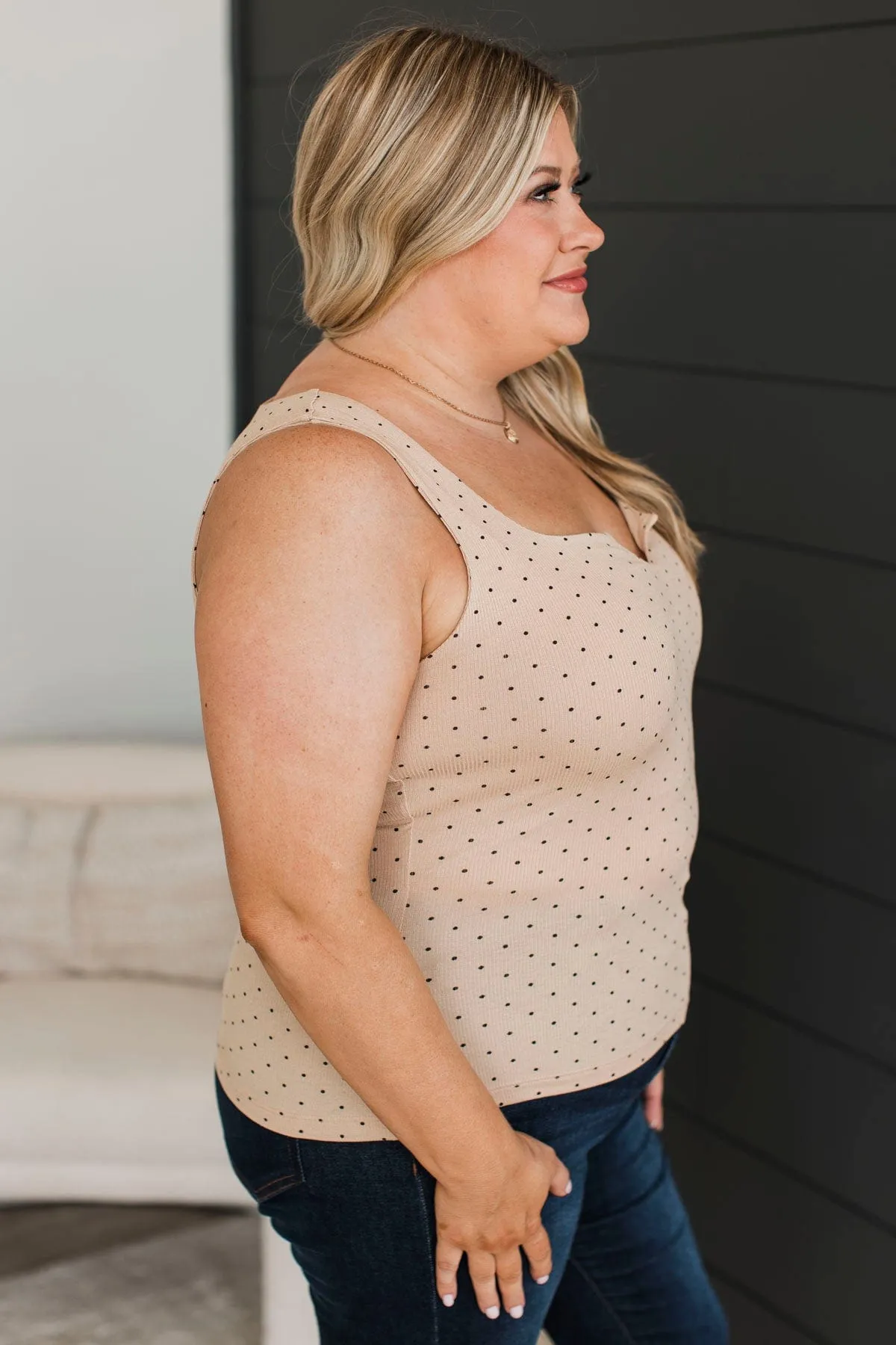 Been Here Before Polka Dot Tank Top- Taupe