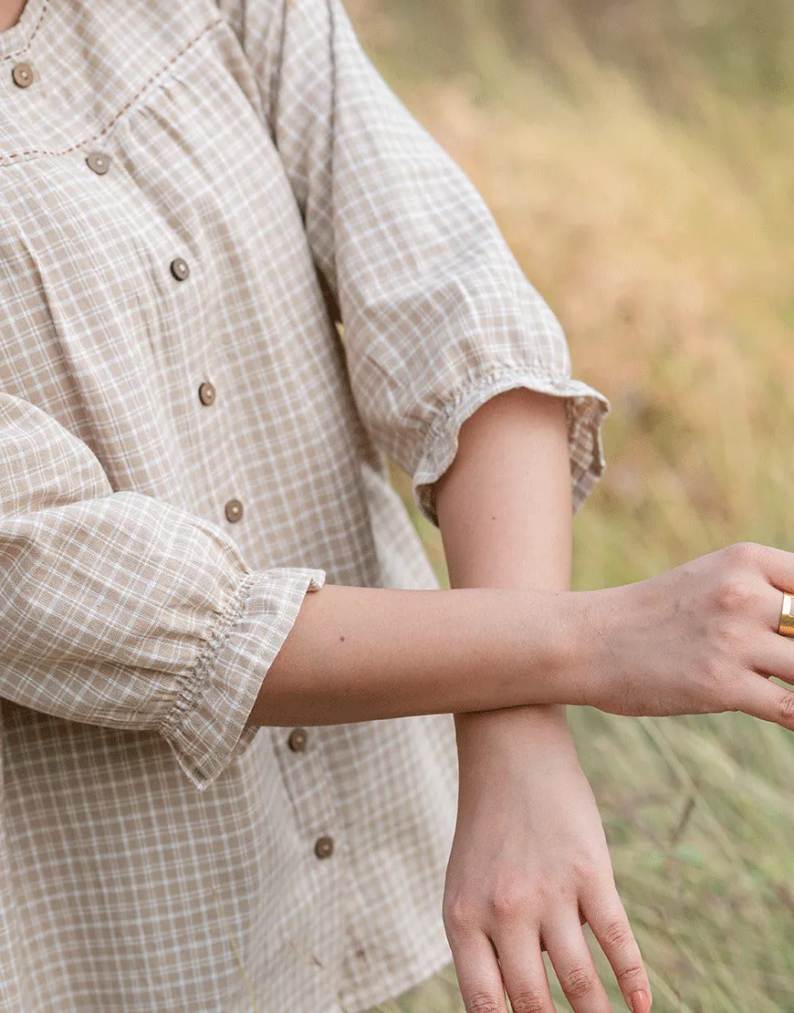 Beige Chickoo Checkered Top