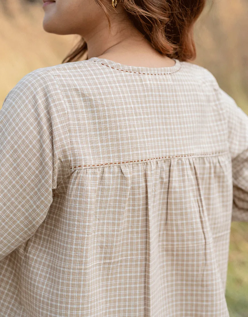 Beige Chickoo Checkered Top