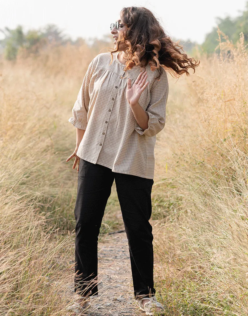 Beige Chickoo Checkered Top