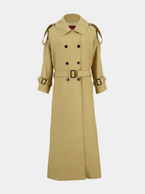 Beige GG Crêpe Silk Wool Double-Breasted Coat
