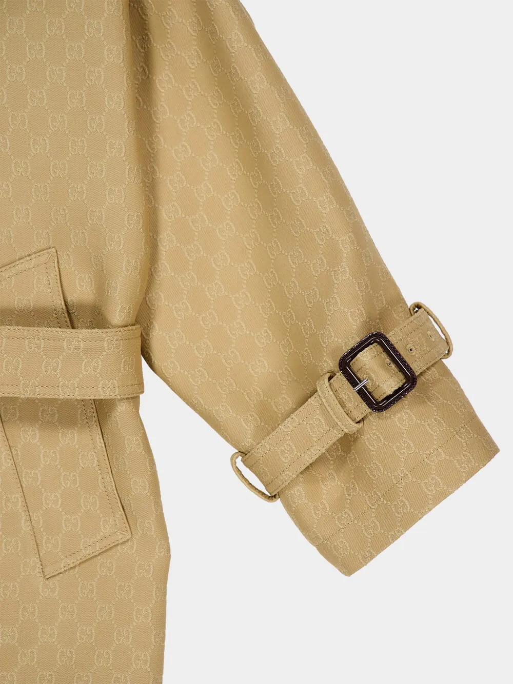 Beige GG Crêpe Silk Wool Double-Breasted Coat