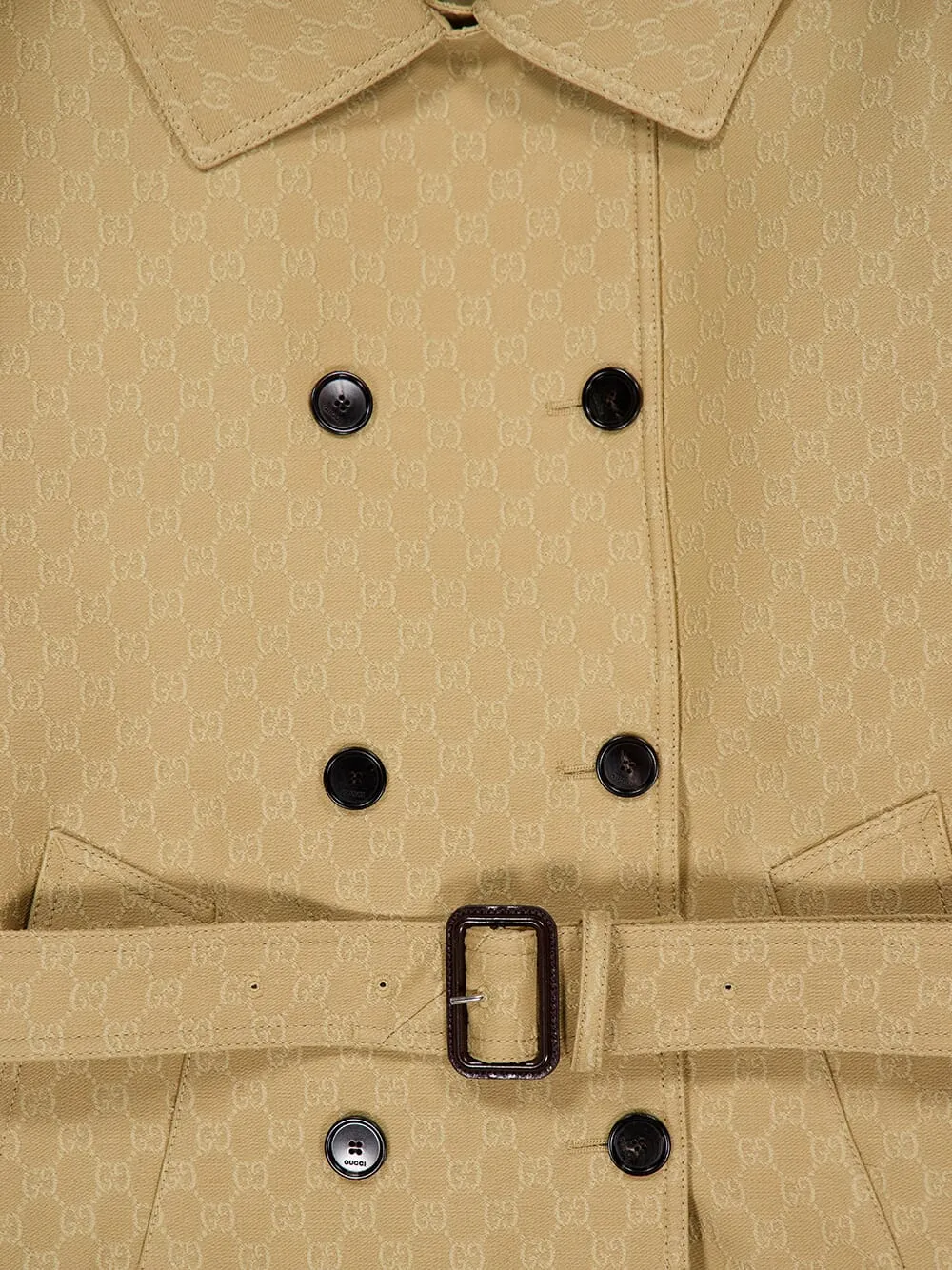 Beige GG Crêpe Silk Wool Double-Breasted Coat