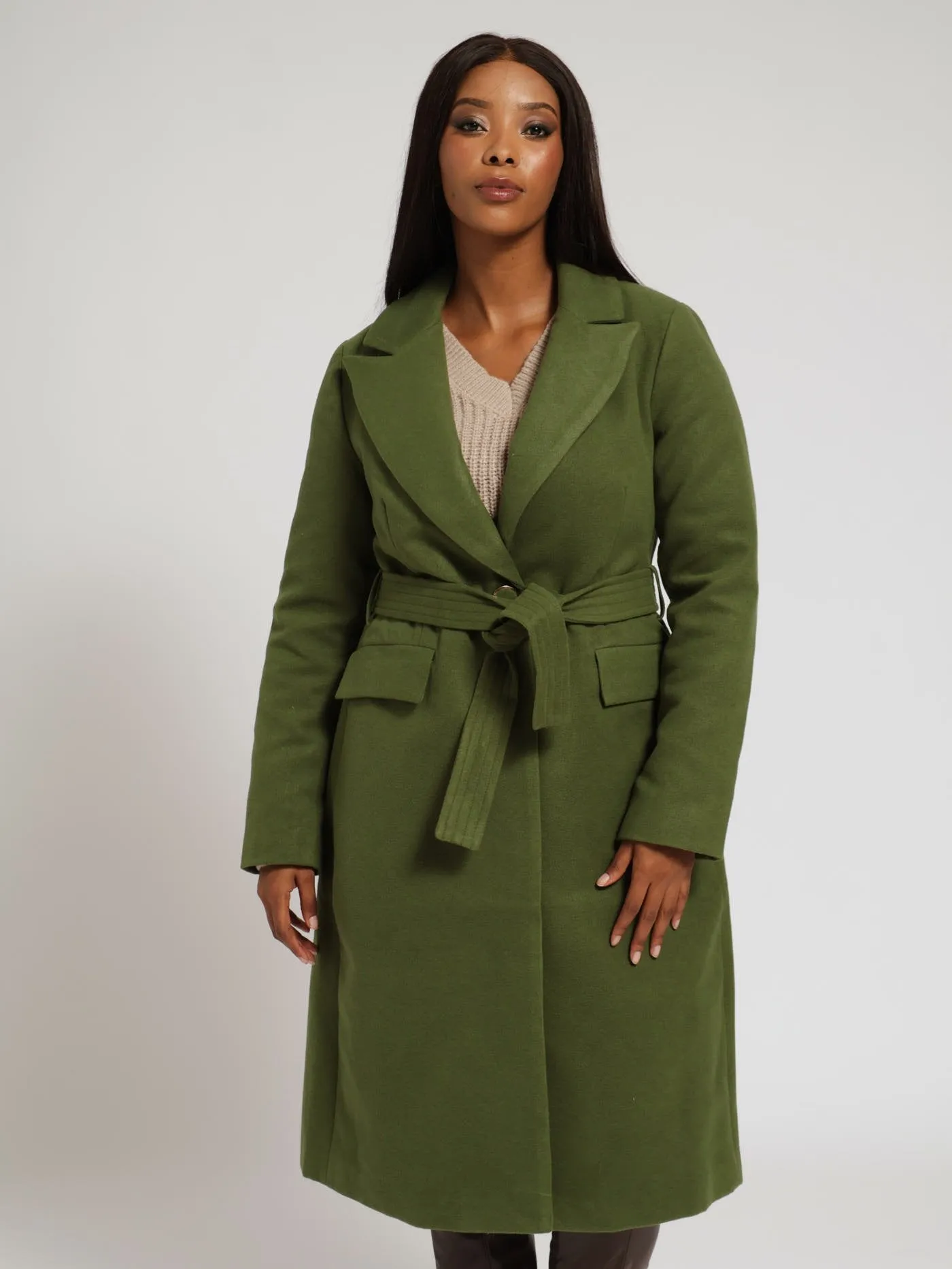 Belted Single Breasted Coat - Fatigue