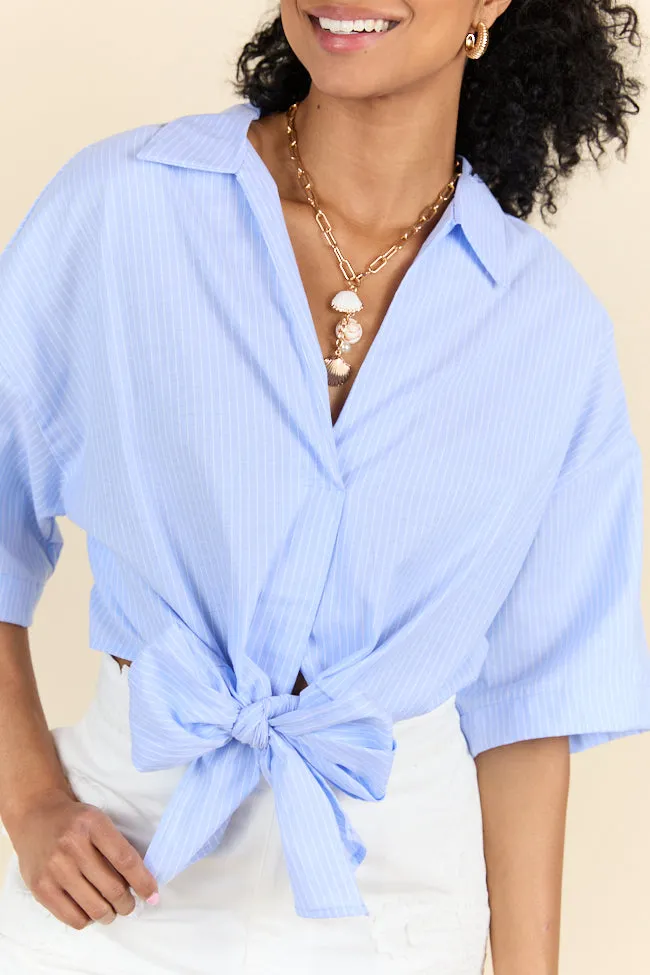 Best Dressed Blue Tie Woven Top