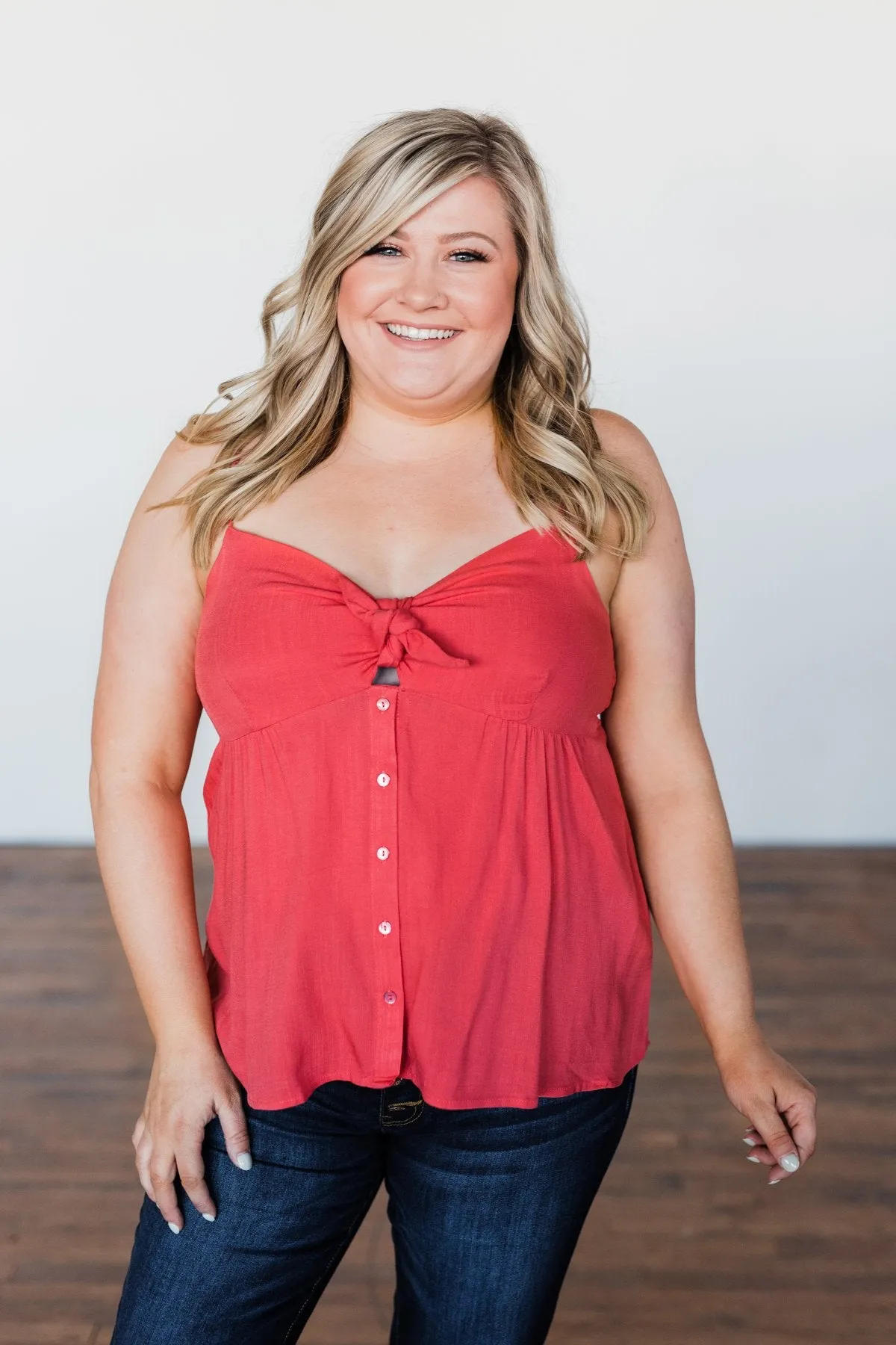 Better Than I Was Bow Tie Tank Top- Dark Coral