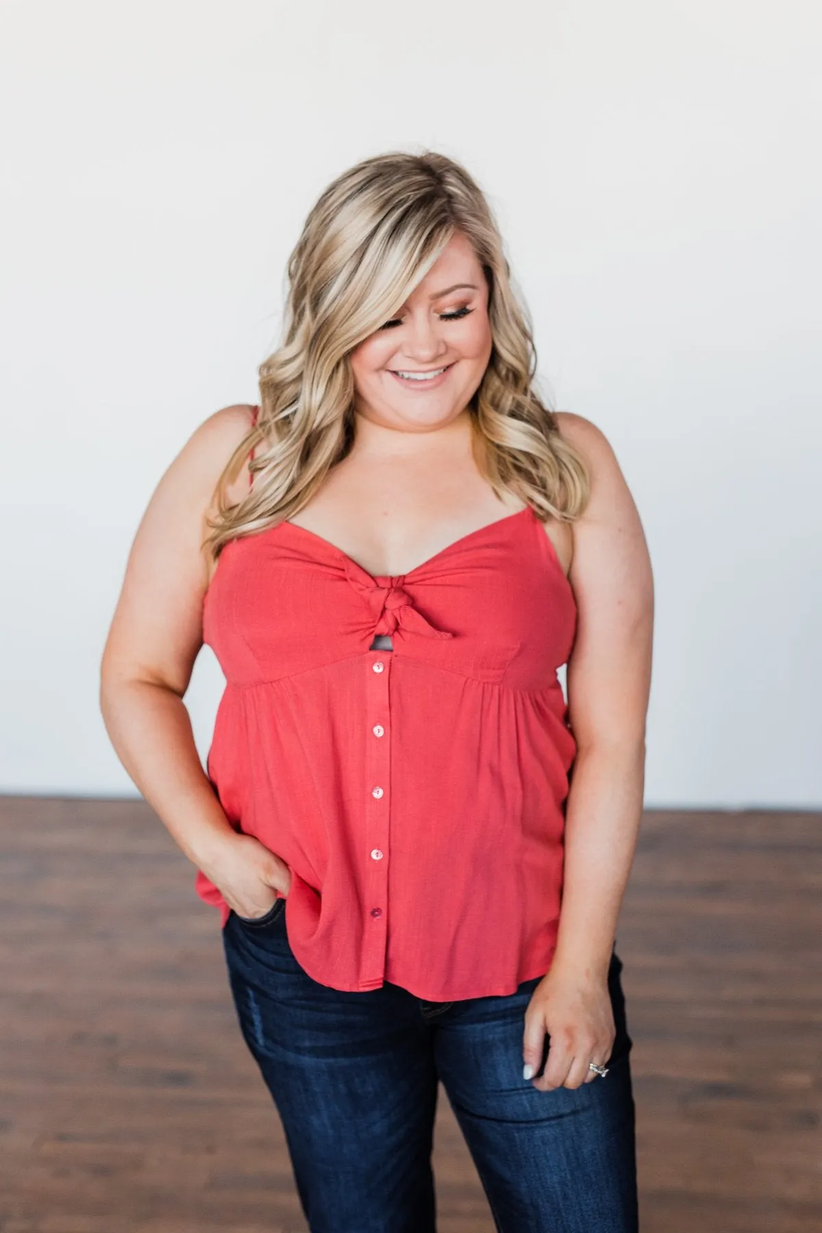 Better Than I Was Bow Tie Tank Top- Dark Coral