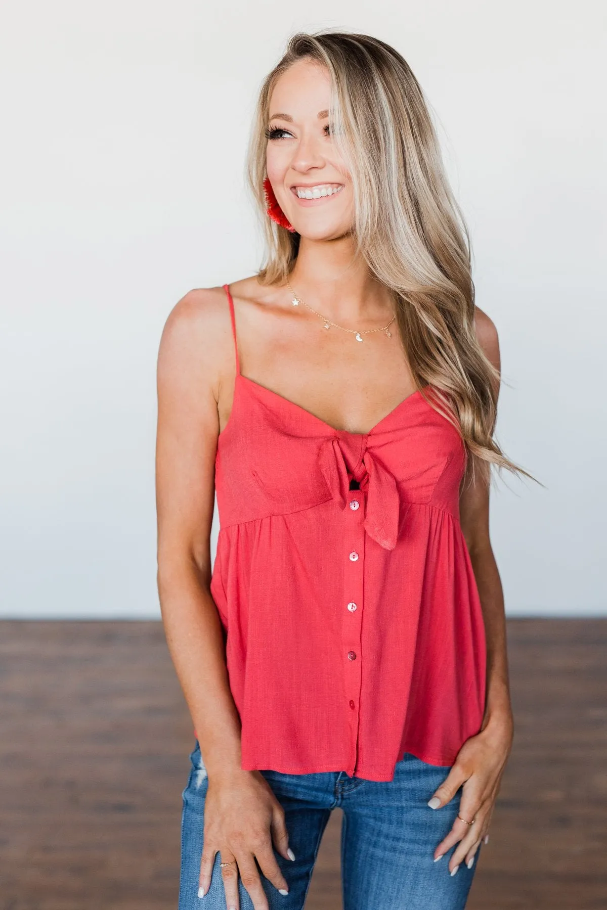 Better Than I Was Bow Tie Tank Top- Dark Coral