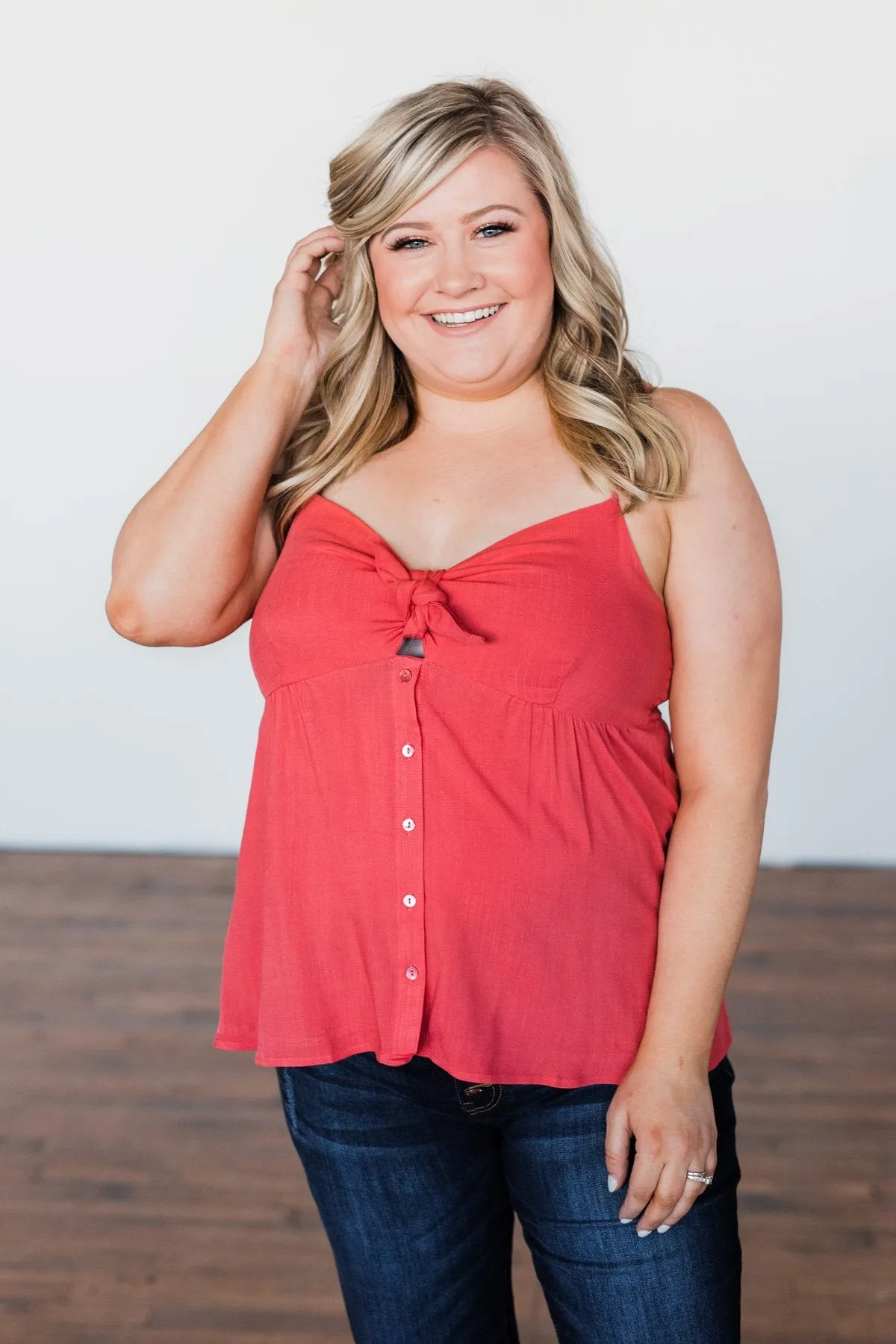 Better Than I Was Bow Tie Tank Top- Dark Coral
