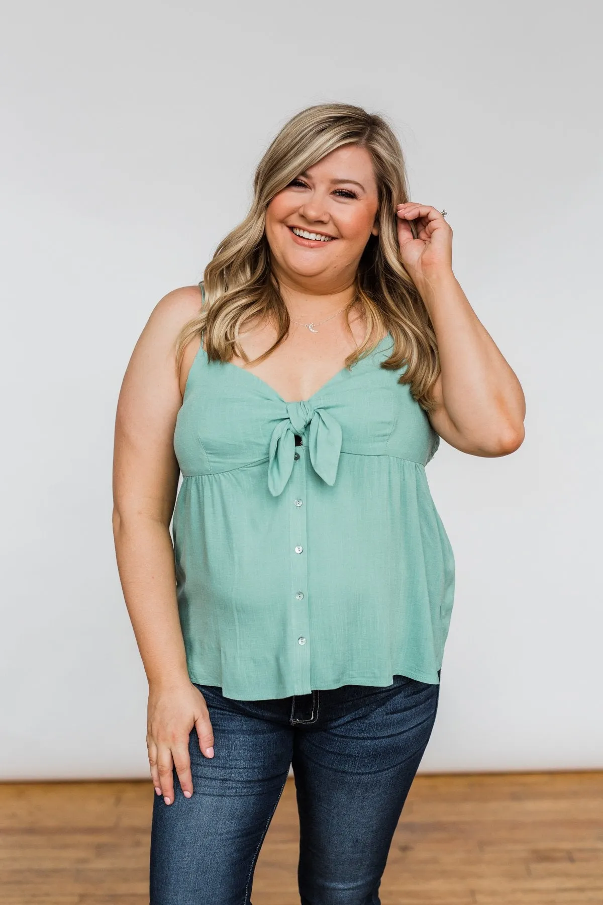 Better Than I Was Bow Tie Tank Top- Dusty Sage