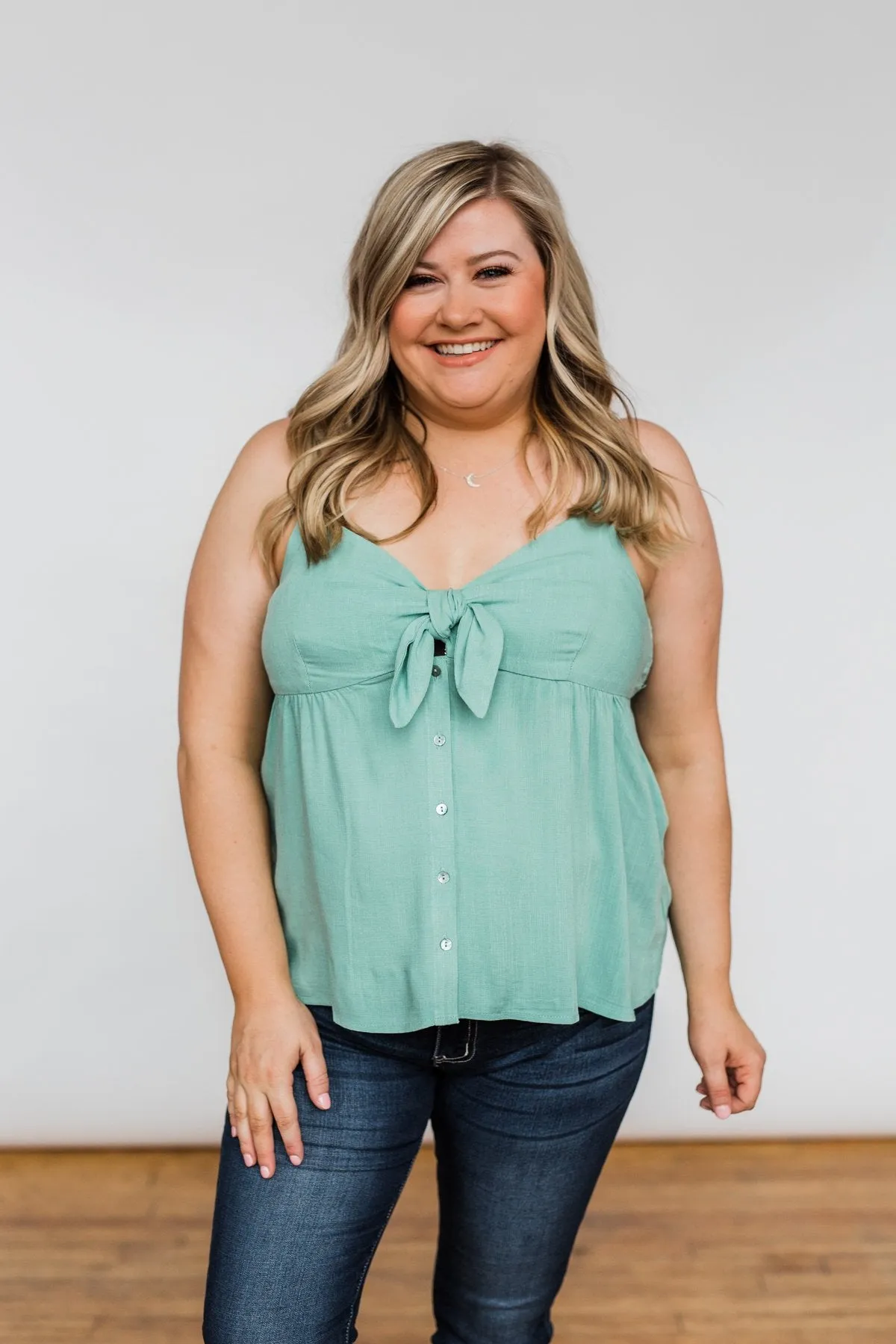 Better Than I Was Bow Tie Tank Top- Dusty Sage