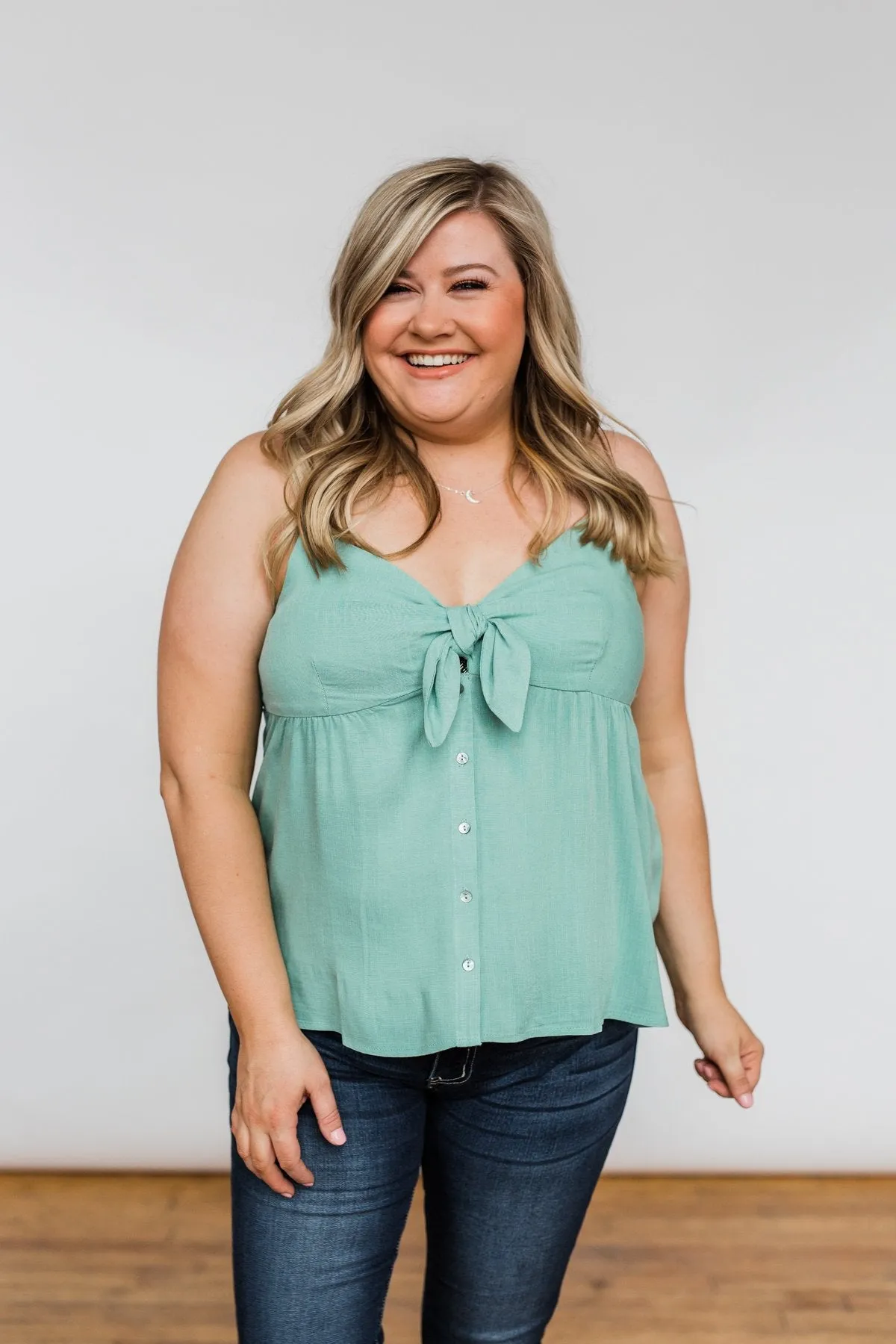 Better Than I Was Bow Tie Tank Top- Dusty Sage