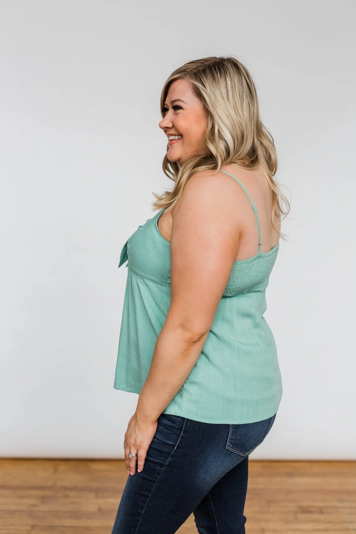 Better Than I Was Bow Tie Tank Top- Dusty Sage