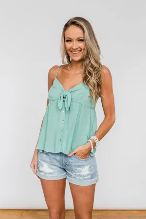 Better Than I Was Bow Tie Tank Top- Dusty Sage