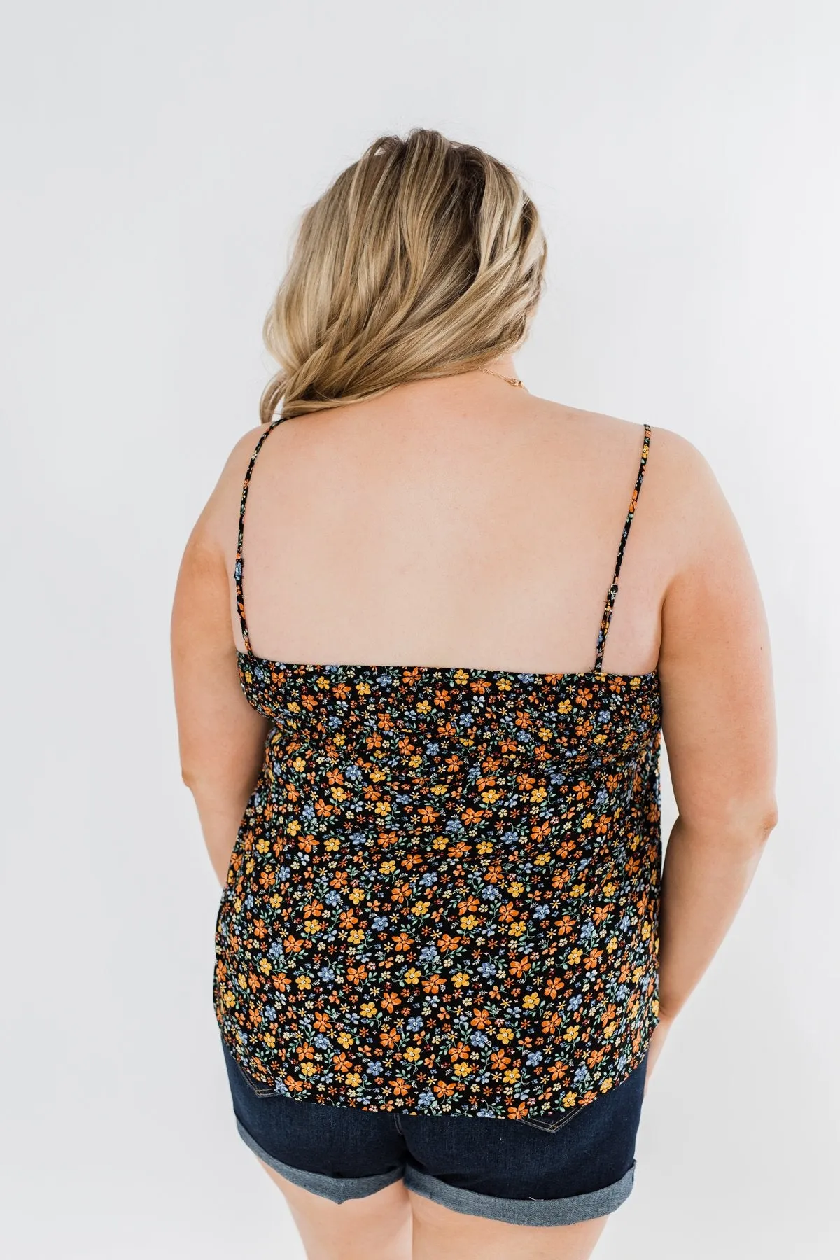 Better Than I Was Floral Bow Tie Tank Top- Black Multi