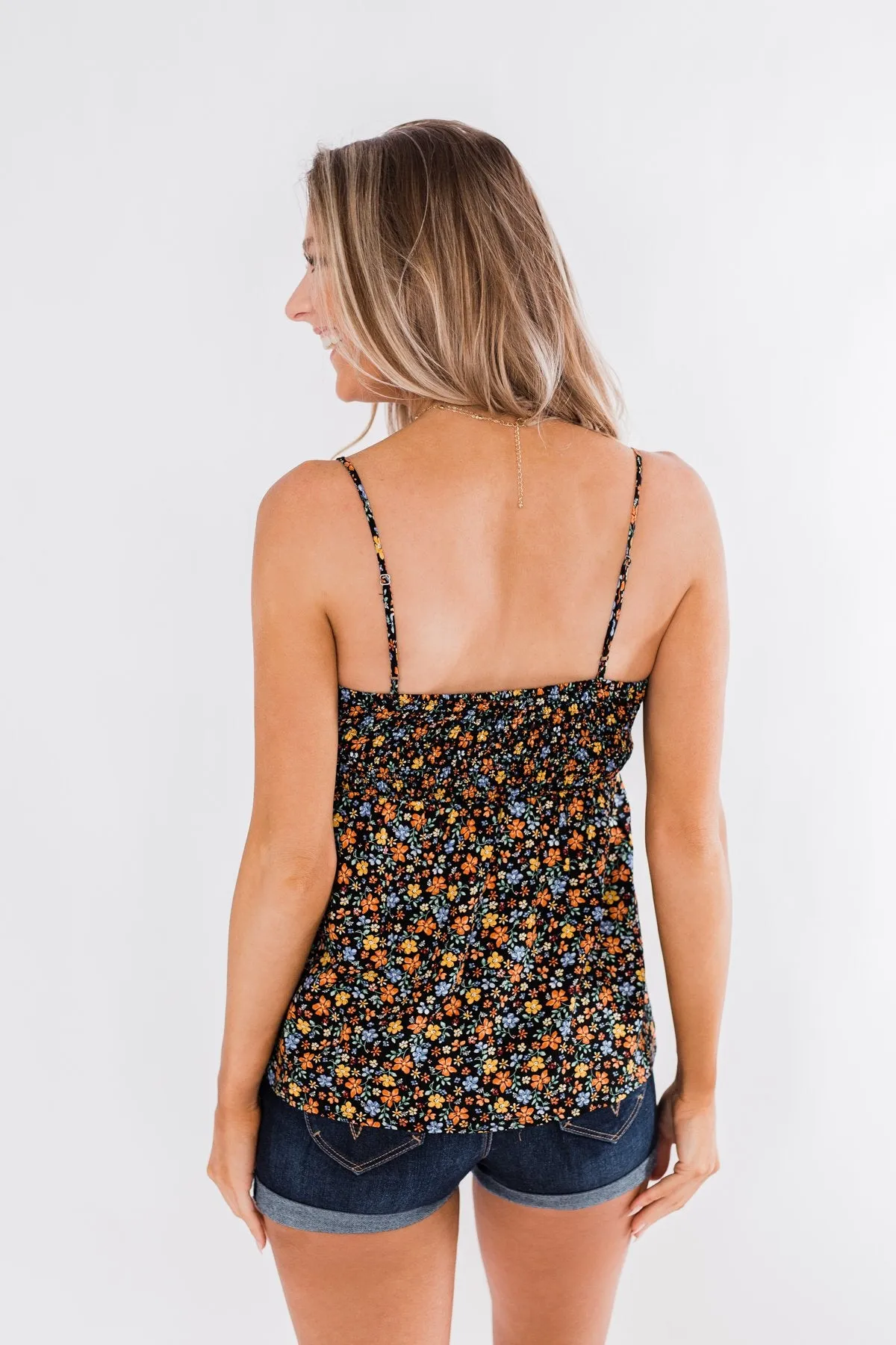 Better Than I Was Floral Bow Tie Tank Top- Black Multi