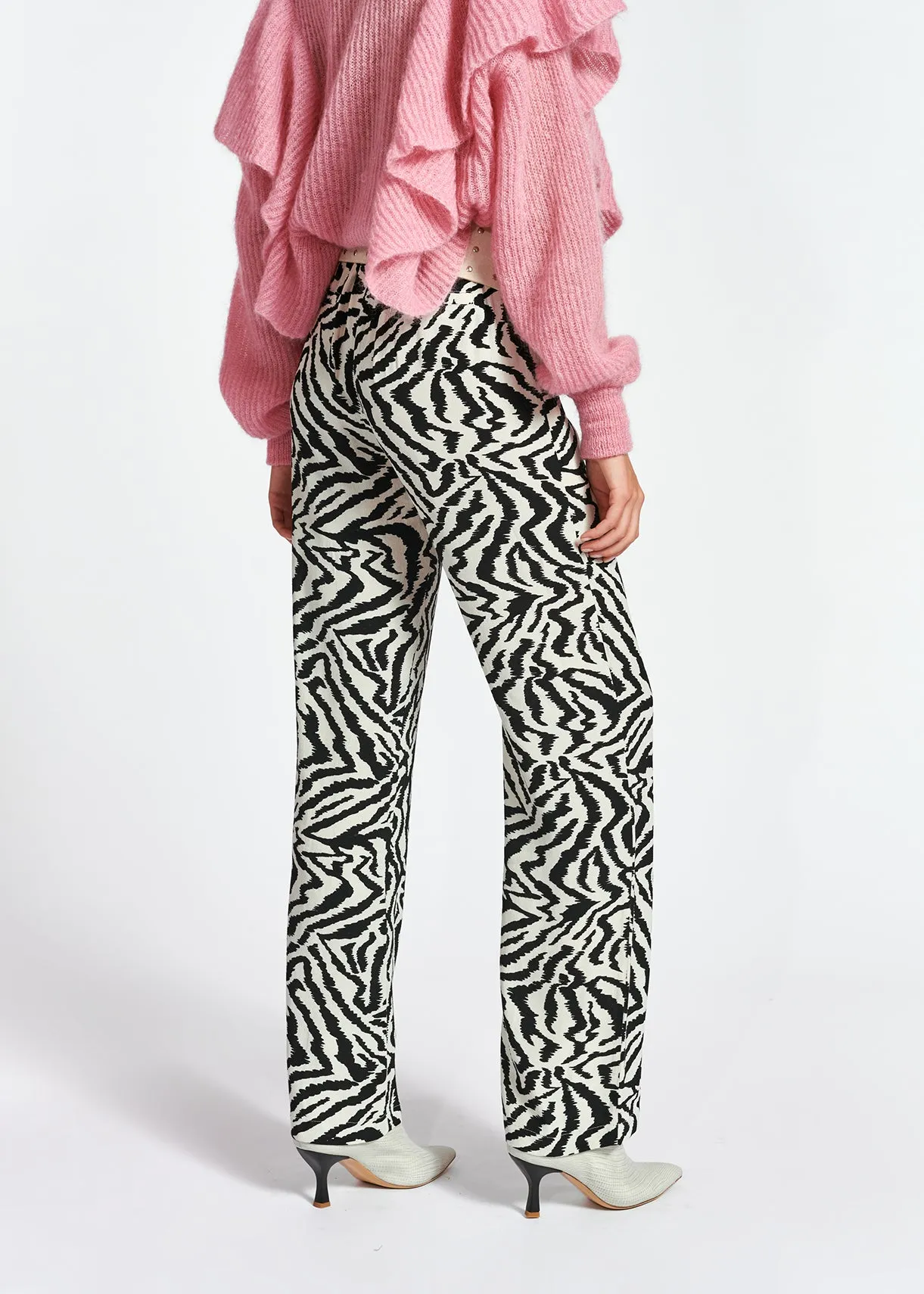 Black and white zebra-print wide-leg pants