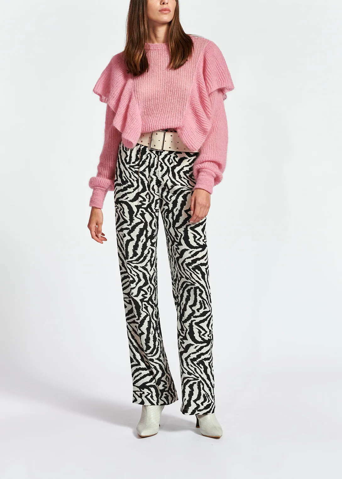 Black and white zebra-print wide-leg pants
