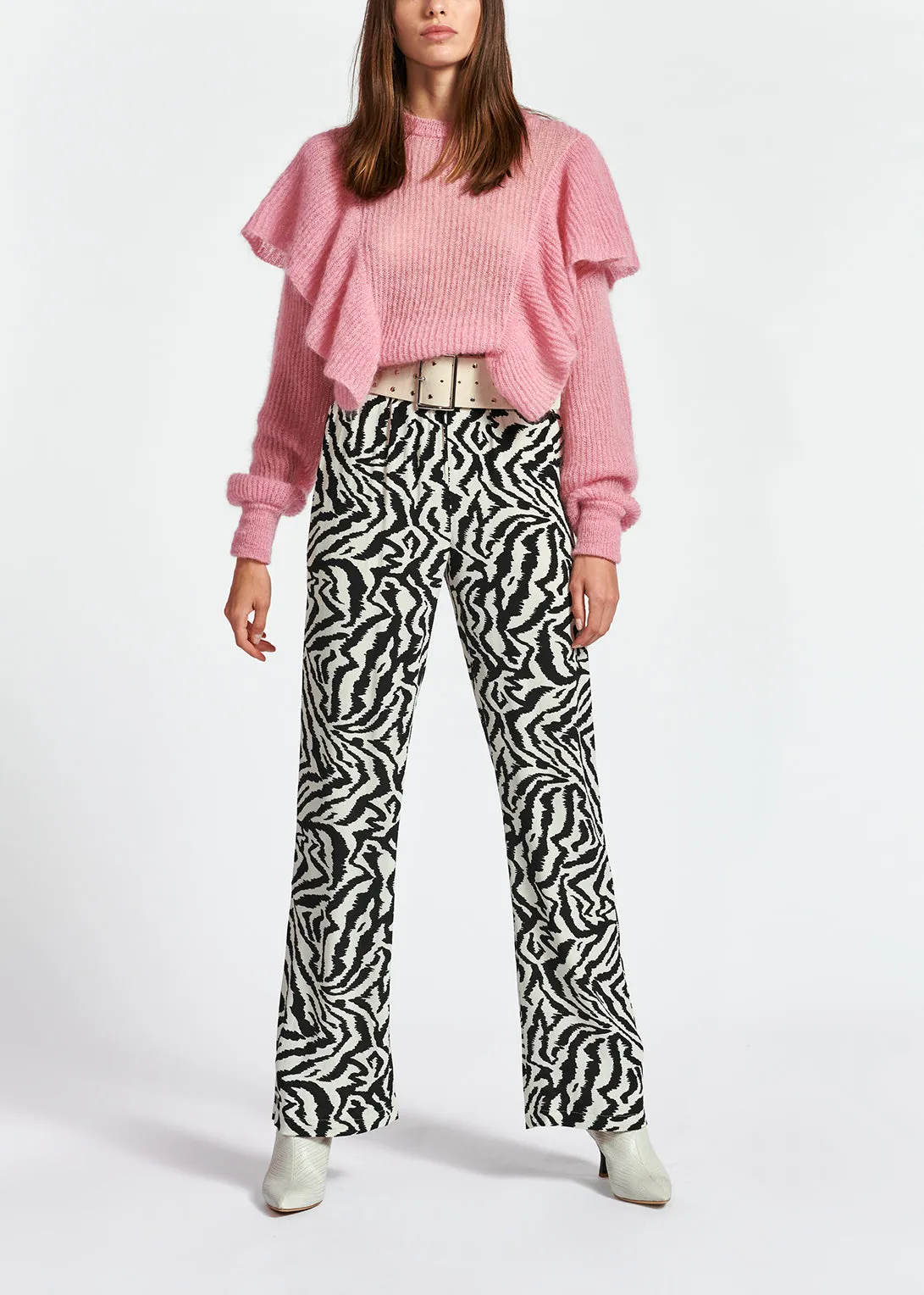 Black and white zebra-print wide-leg pants