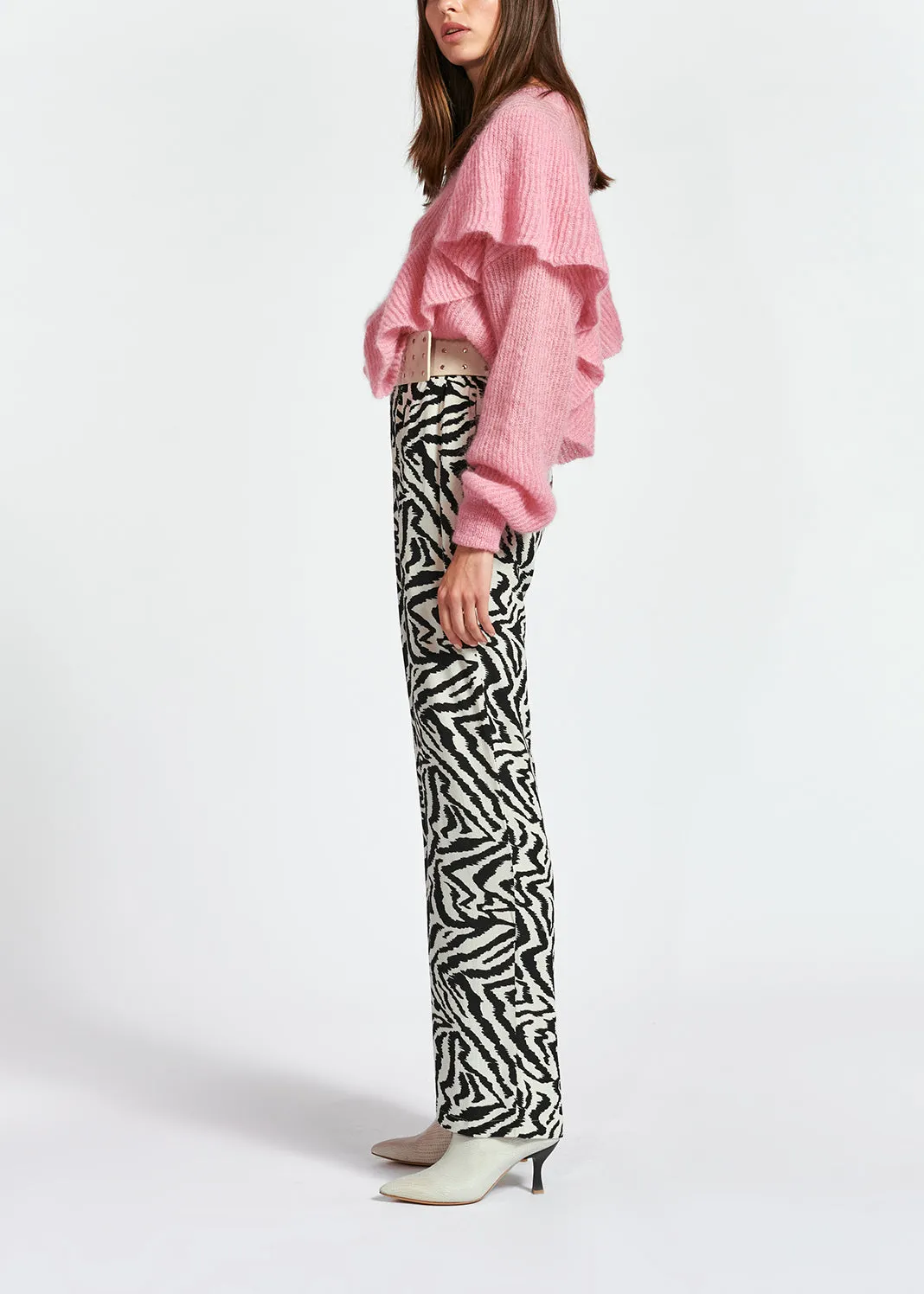 Black and white zebra-print wide-leg pants