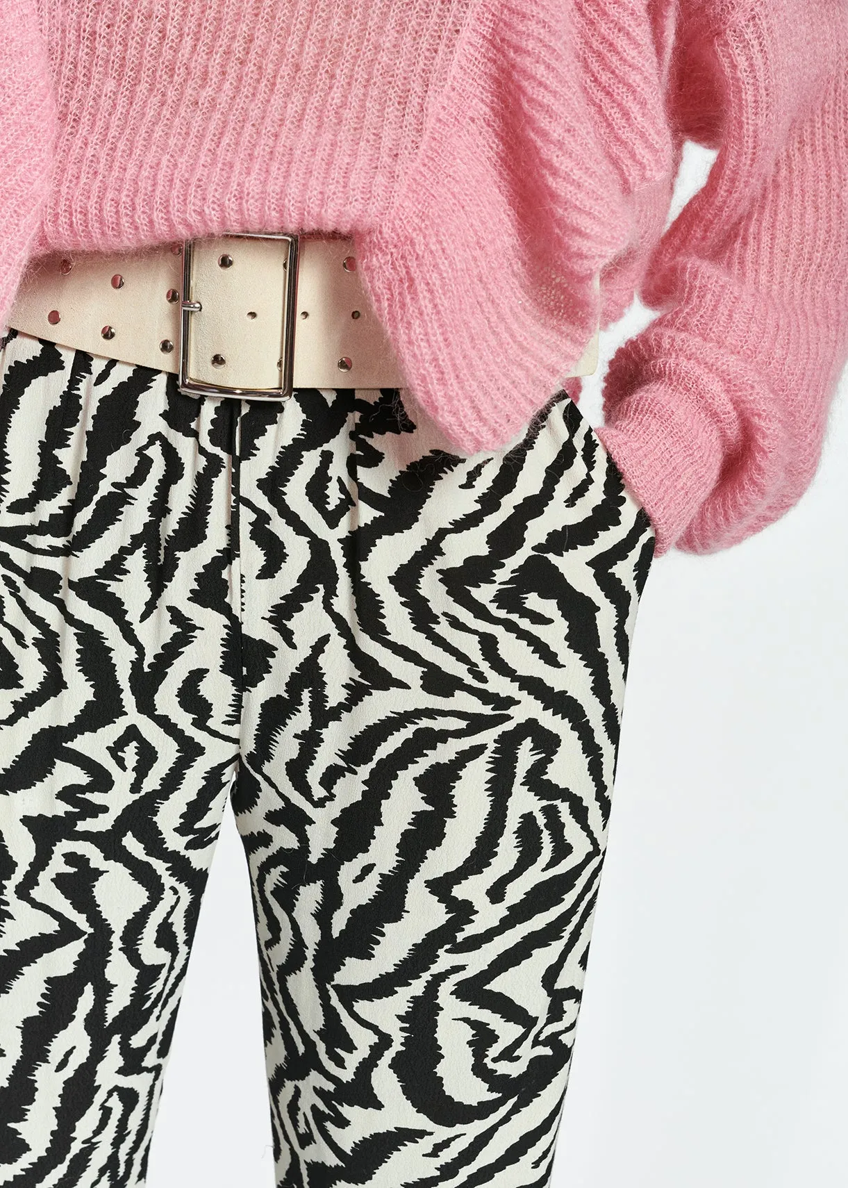 Black and white zebra-print wide-leg pants