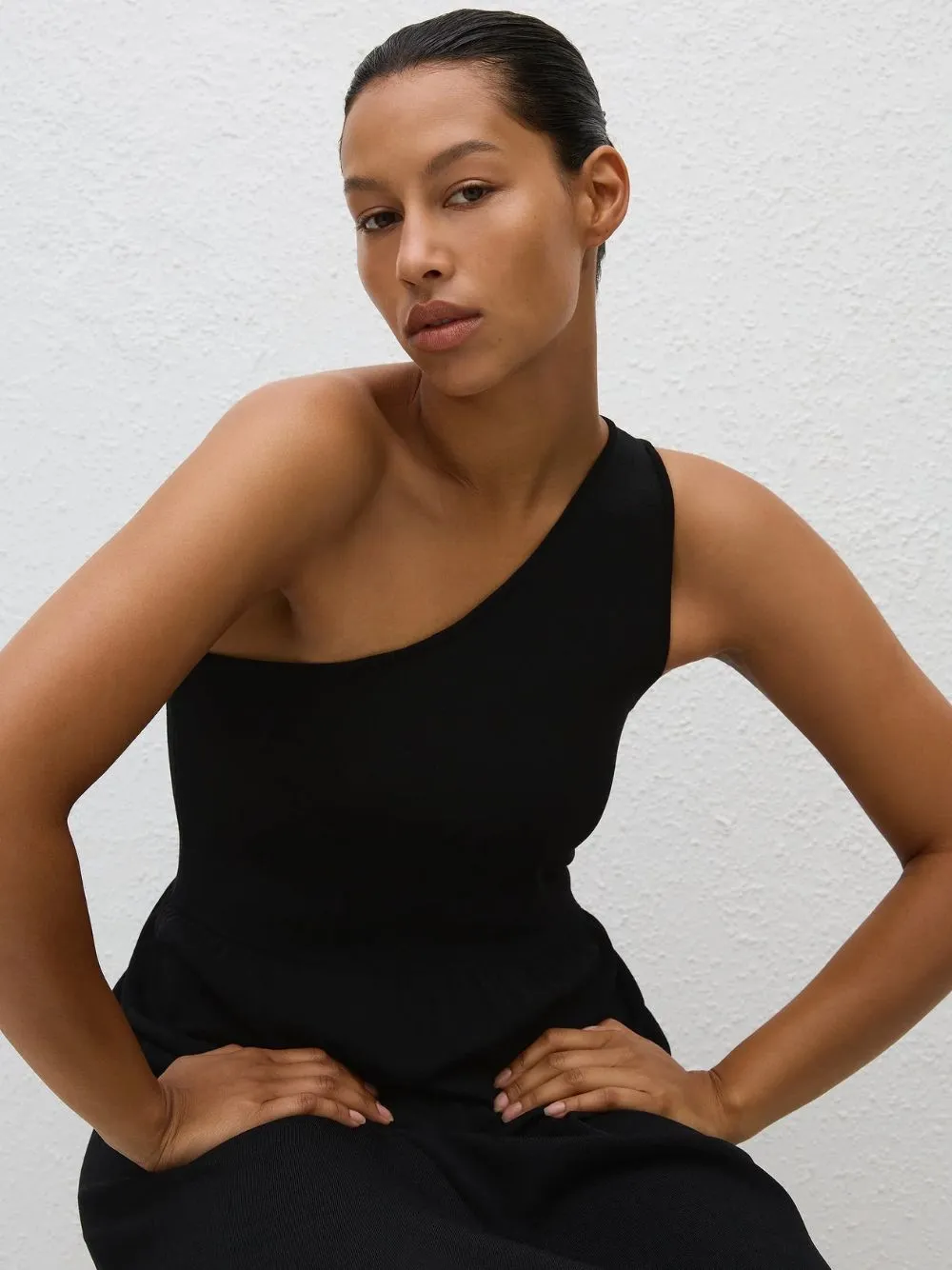 Black Asymmetric Knit Dress