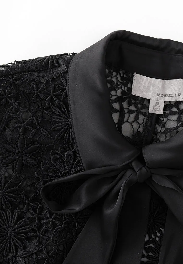 Black Lace Pussy Bow Collar Blouse