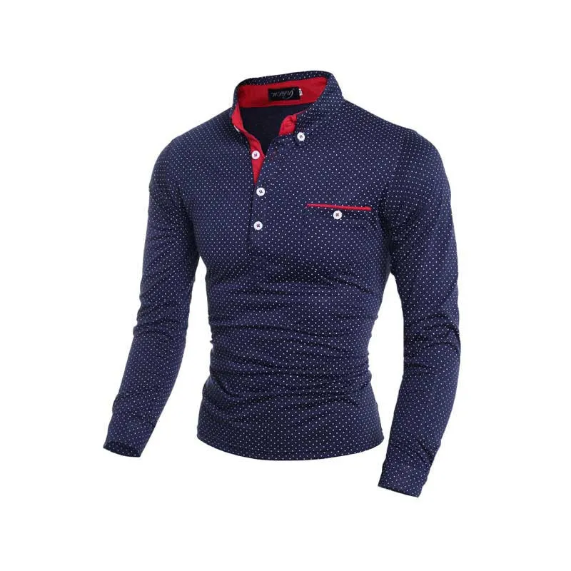 Black White Dot Casual Cotton T Shirt Fashion Brand Men T Shirt Long Sleeve Men's Clothes M-XXXL