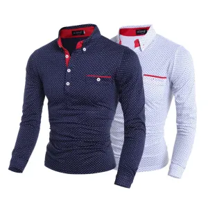 Black White Dot Casual Cotton T Shirt Fashion Brand Men T Shirt Long Sleeve Men's Clothes M-XXXL