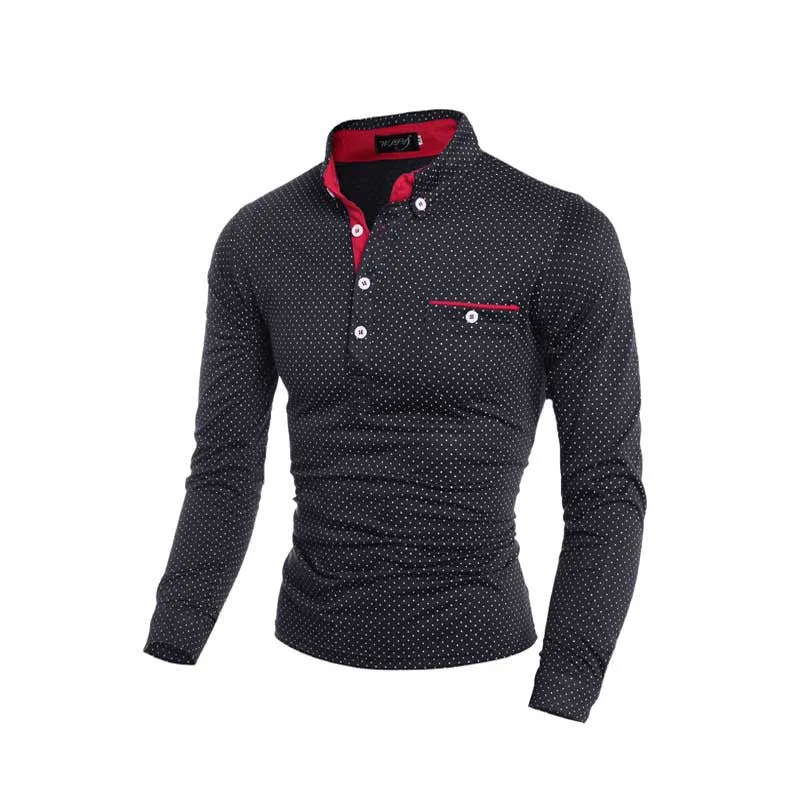 Black White Dot Casual Cotton T Shirt Fashion Brand Men T Shirt Long Sleeve Men's Clothes M-XXXL