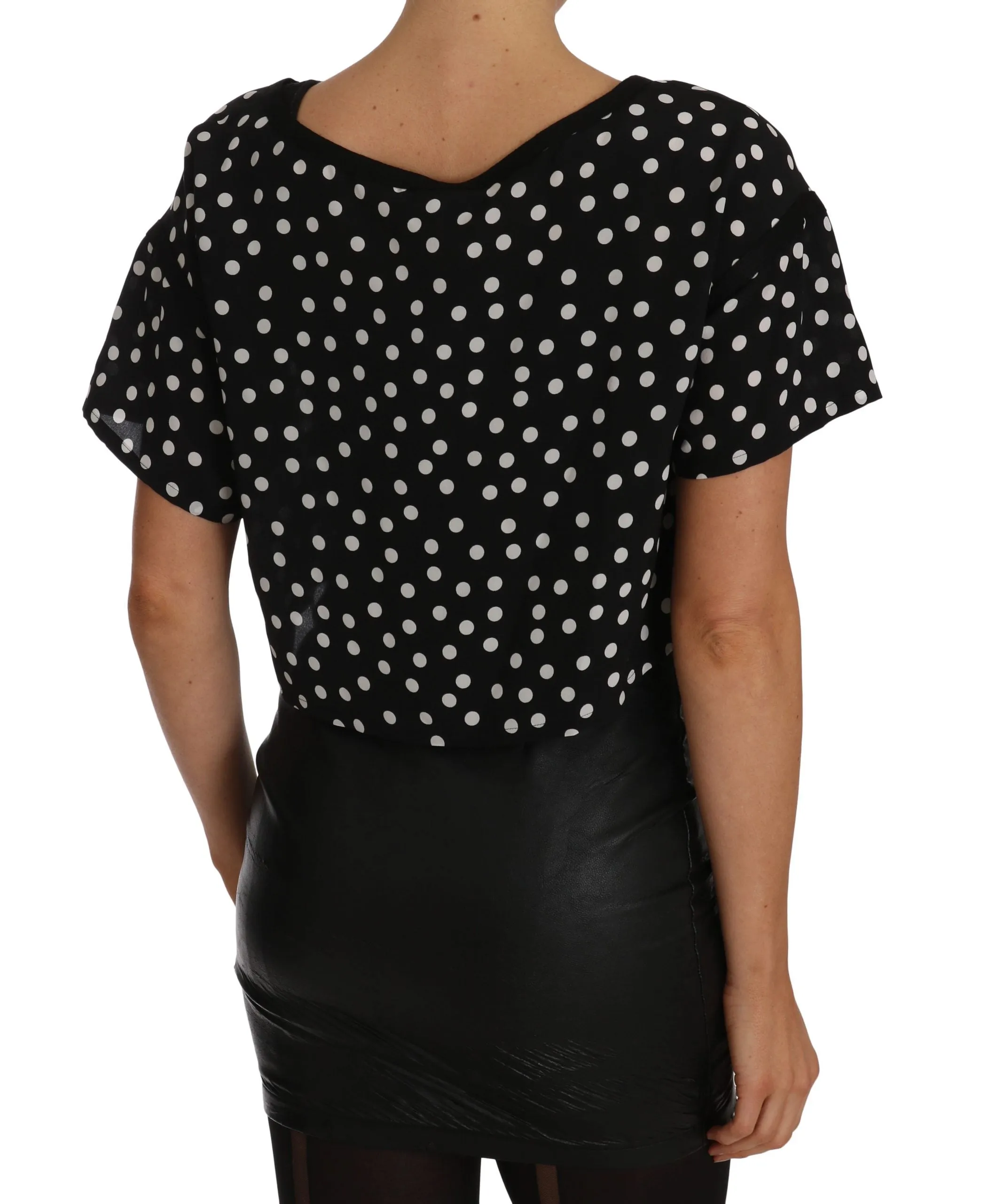 Black White Polka Dot Crop Top Blouse