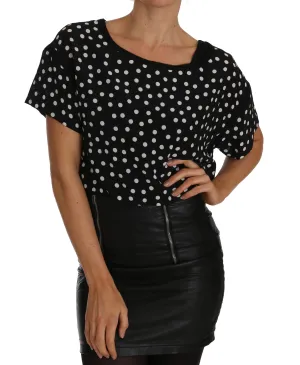 Black White Polka Dot Crop Top Blouse