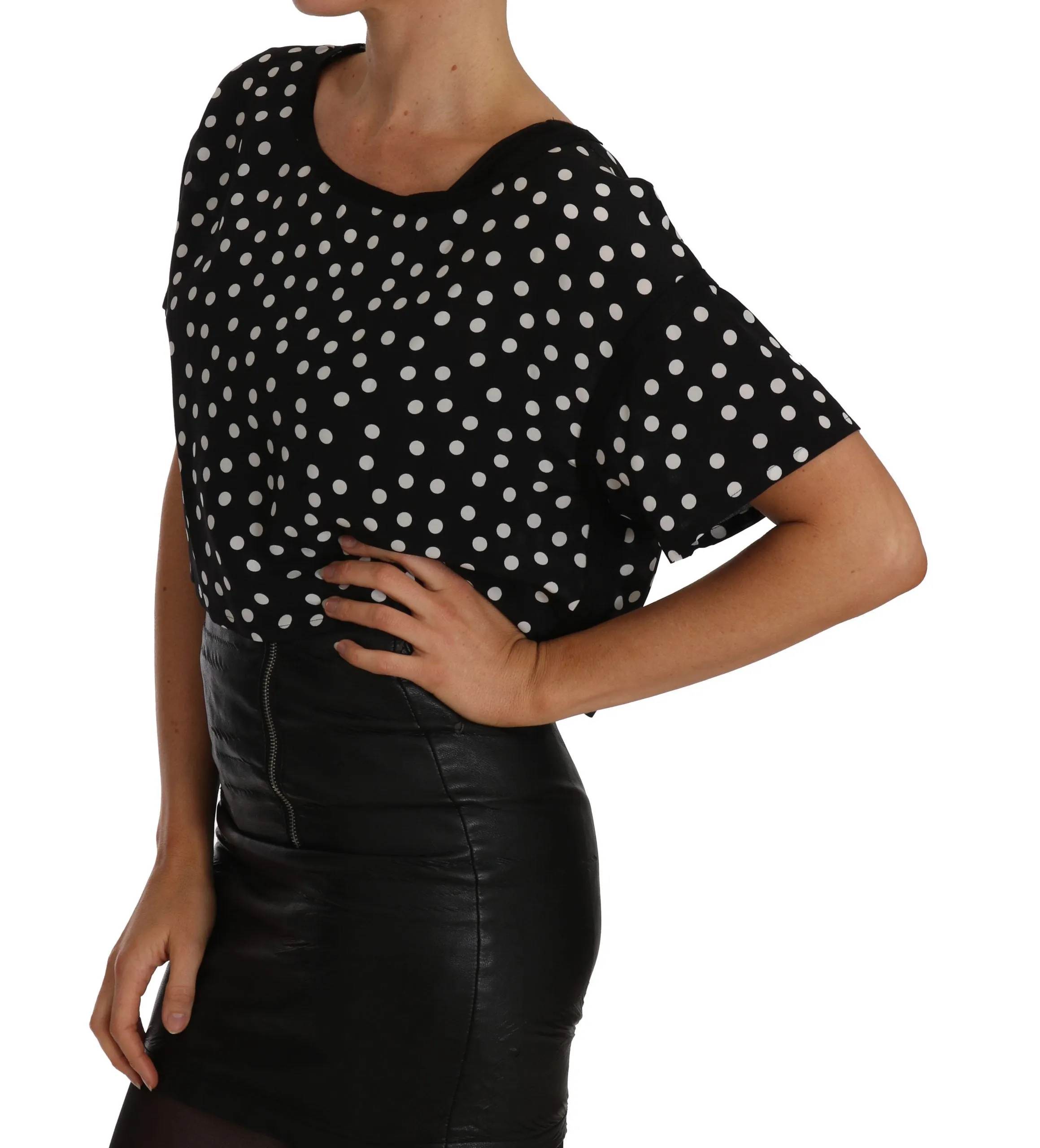 Black White Polka Dot Crop Top Blouse
