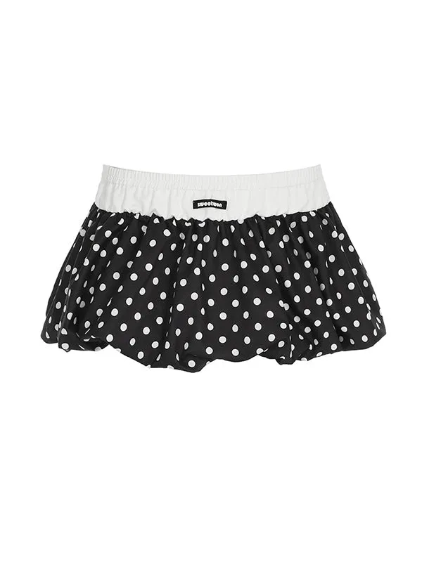 Black Y2k polka dot double waist mini skirt