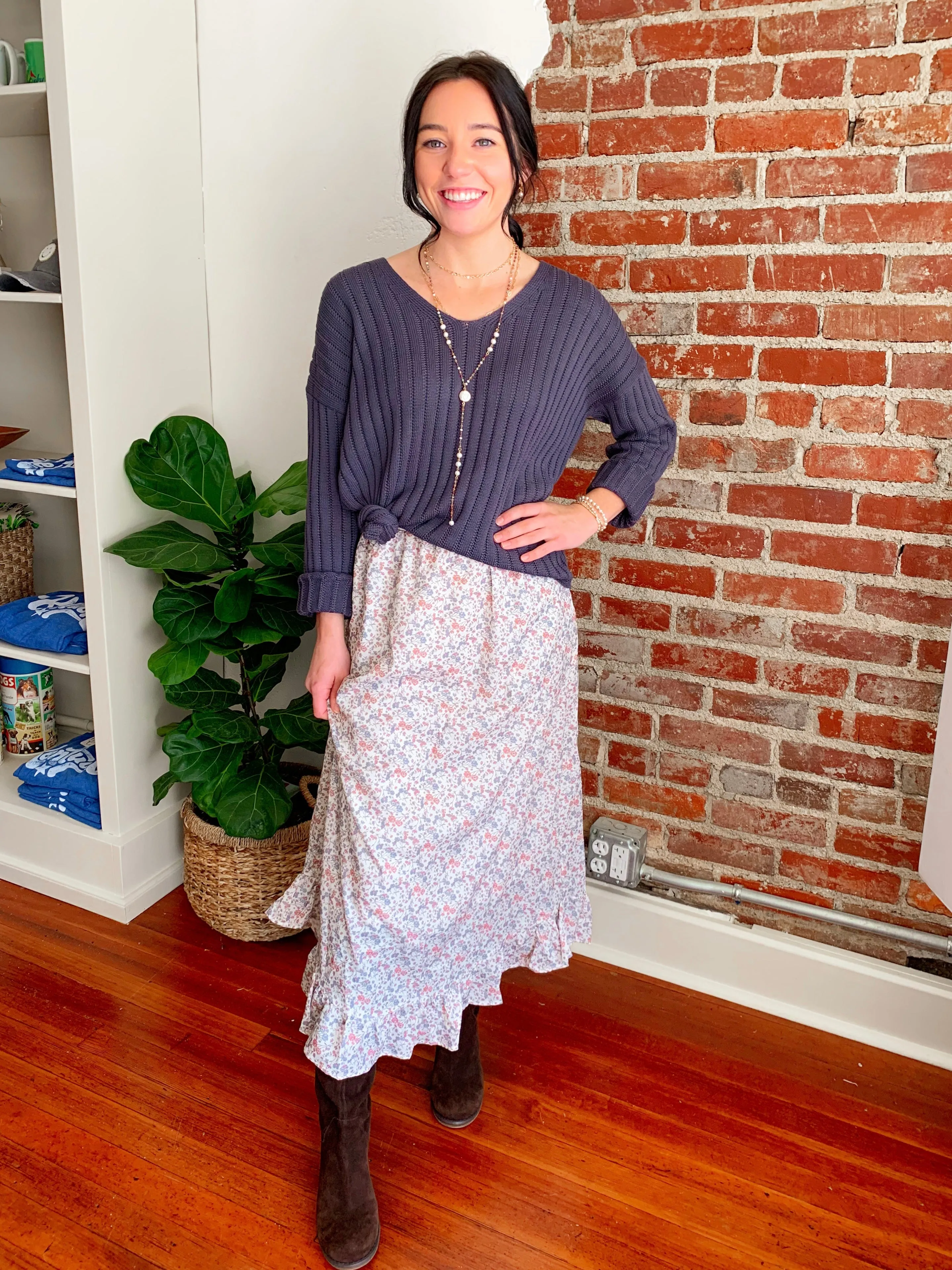 Blakely Pointelle Sweater in Deep Navy