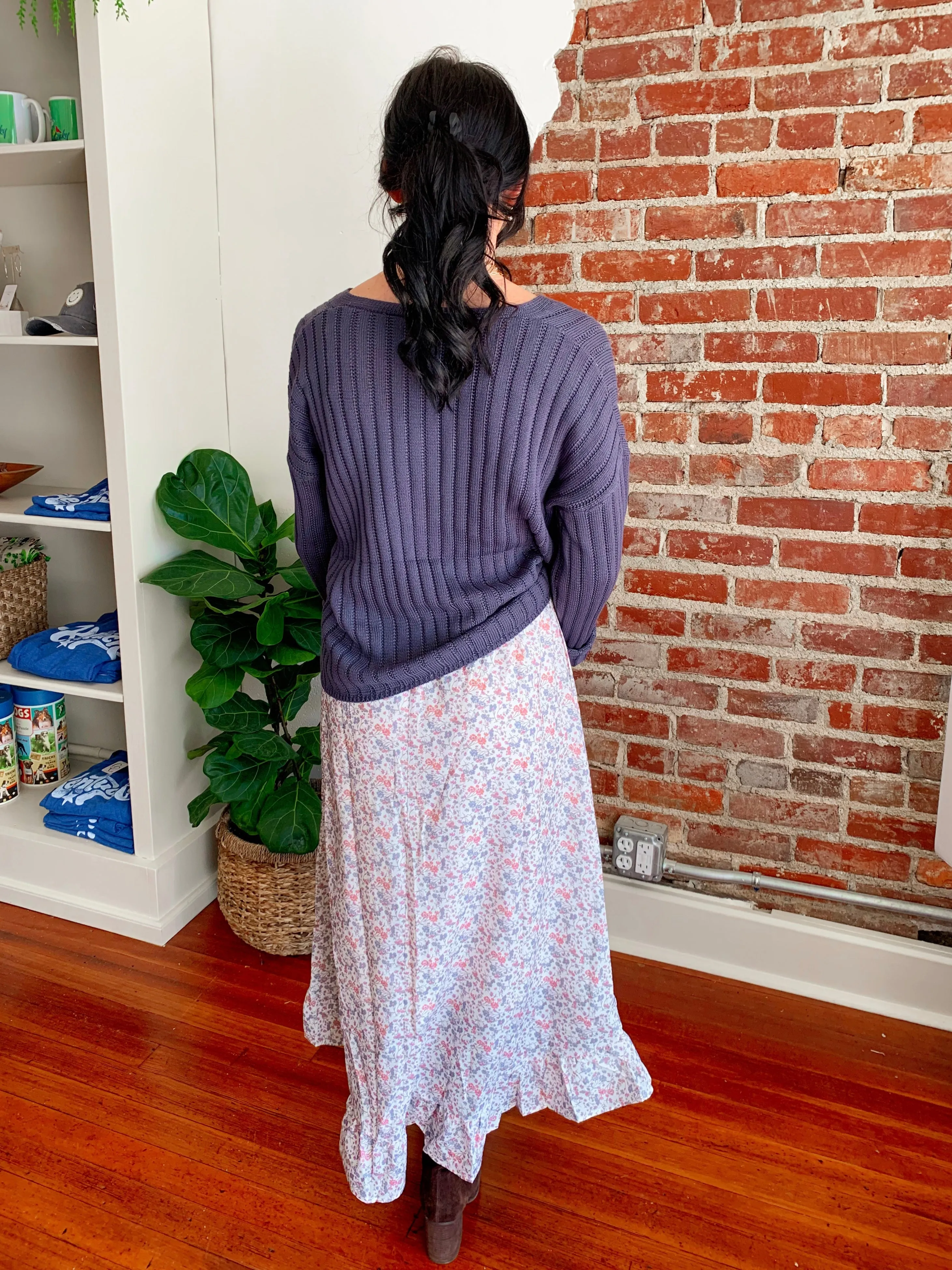 Blakely Pointelle Sweater in Deep Navy