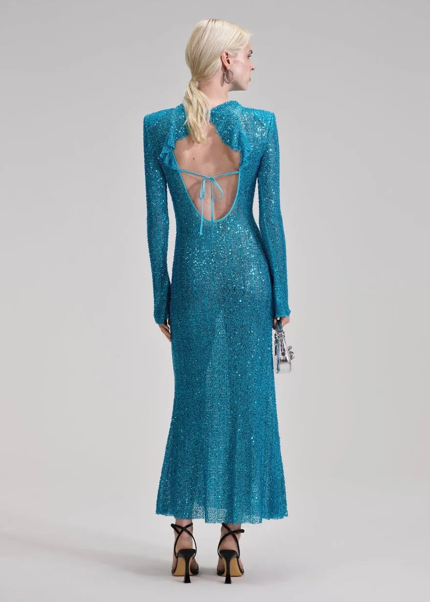 Blue Beaded Maxi Dress (Blue)