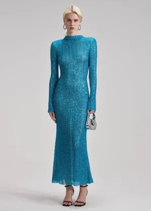 Blue Beaded Maxi Dress (Blue)