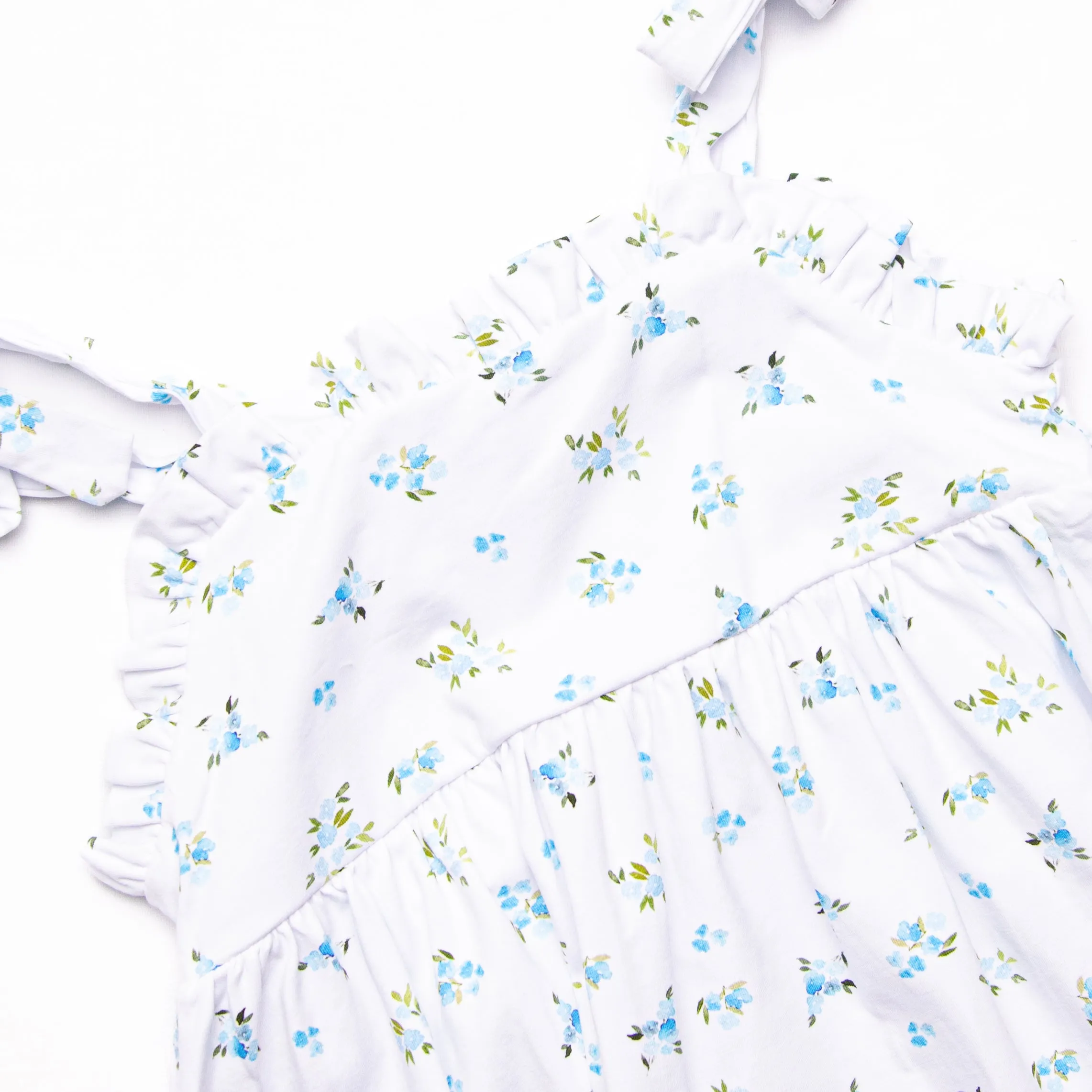 Blue Bud Blossoms Dress, White