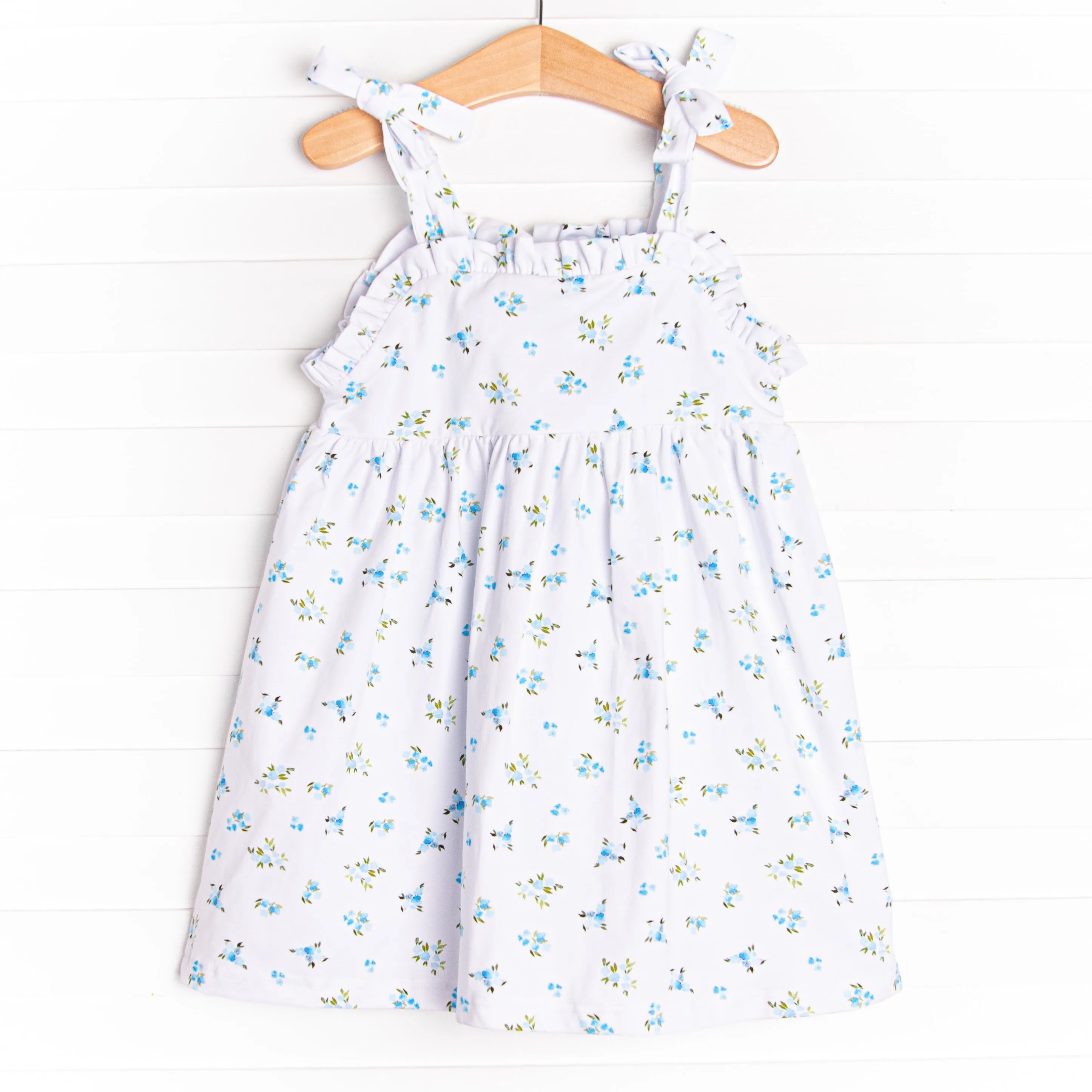Blue Bud Blossoms Dress, White