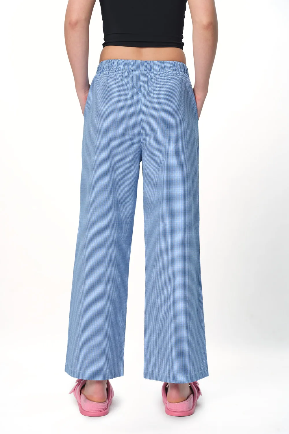 Blue Checkered High-Rise Pants