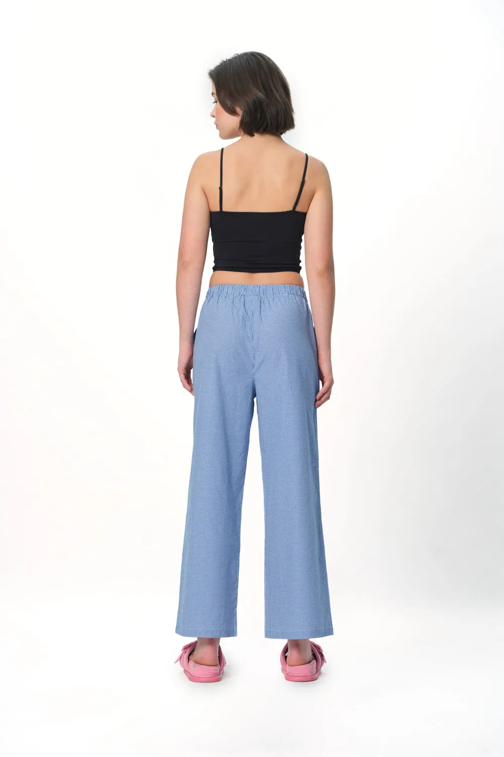 Blue Checkered High-Rise Pants