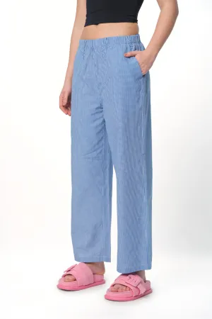 Blue Checkered High-Rise Pants